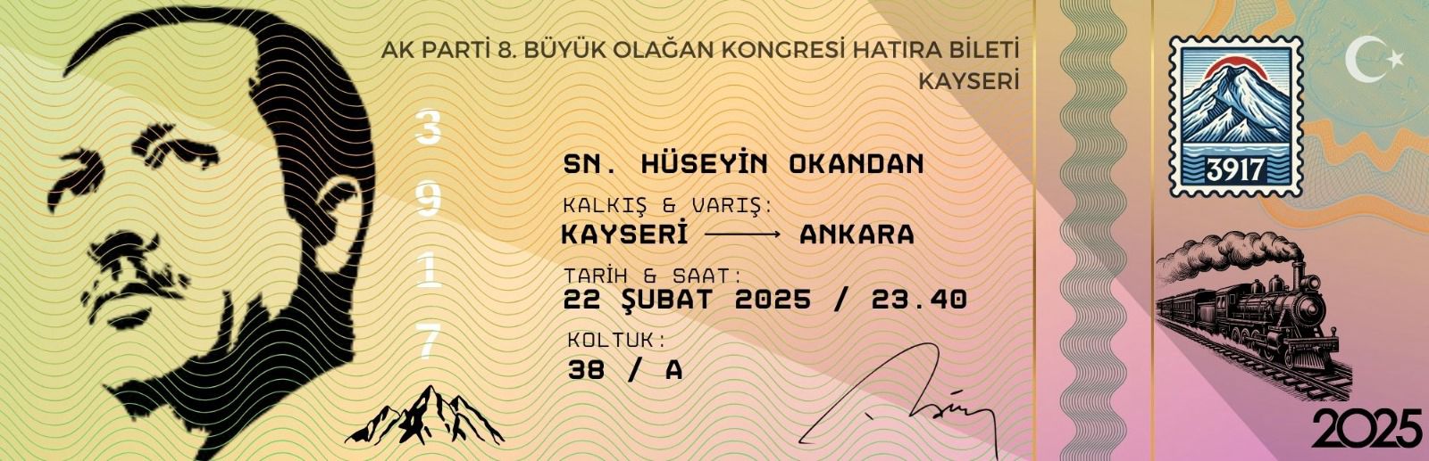 AK Parti 8. Olağan Büyük Kongresi İçin Özel Tasarlanan Hatıra Bileti